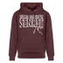Unisex Hoodie in Bordeaux mit weißem Berliner Sprüche Print „JEH MIR NICH UFF’N SENKEL“ und Schnürsenkel-Illustration.
