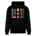 schwarzer unisex Hoodie mit weisser Schrift, Berlin-typischem Spruch „MESCHUGGE Na und!? Dit fetzt urst.“ und neun lustigen grafischen Motiven, 100% Bio-Baumwolle und bequemer Schnitt für echte Berliner Schnauze
