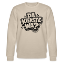 Berliner Spruch in schwarzem Comic-Style-Print auf beige farbenen Bio Sweater Unisex „DA KIEKSTE WA?“