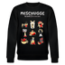 Schwarzer Unisex Sweater mit Berliner Spruch „MESCHUGGE – Na und!? Dit fetzt urst.“ und lustigen Cartoon-Illustrationen, klassischer Rundhalsausschnitt, Bio-Baumwolle, lockerer Sitz.