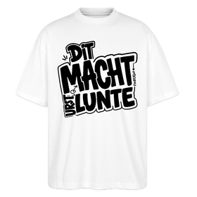 weisses Oversized Unisex Bio Shirt mit schwarzem Comic-Style-Print „Dit macht urst lunte“ im berliner dialekt
