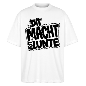 weisses Oversized Unisex Bio Shirt mit schwarzem Comic-Style-Print „Dit macht urst lunte“ im berliner dialekt