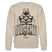 Beiger Unisex-Sweater mit großem schwarzem Print in Berliner Schnauze „NÜSCHT muss ick“ in markanter Schrift, darüber ein gezeichneter Bär in Meditationspose auf einem Sessel. Der Sweater hat Rundhalsausschnitt, eingesetzte Ärmel und gerippte Bündchen aus 100% Bio-Baumwolle, Stoffdichte 350 g/m².