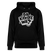 Schwarzer Unisex Bio‑Hoodie mit großem weiß-gerahmten Comic‑Typo‑Print in echt Berliner Schnauze „DA KIEKSTE WA?“ mittig auf der Brust. 
