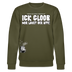 Sweater in Khaki mit Spruch in kultiger Berliner Schnauze „Ick gloob, mir laust der Affe!“ und Affen-Grafik, Unisex, bio Baumwolle, locker geschnitten.