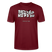 Burgunderrotes Bio T-Shirt mit weißem Frontprint „Mach’n Kopp zu“ und kleiner englischer Unterzeile „Close your head“, kleine Cartoon-Illustration mit Sprechblase „Shut up“, Unisex, Berlin Shirt mit Berliner Spruch.