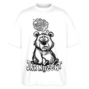 Oversized Unisex Bio T‑Shirt in Weiß mit gezeichnetem Berliner Bär und Aufdruck „Du schnallst ooch echt jar nüscht – jar nüscht“.