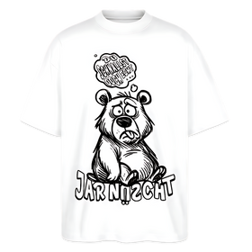 Oversized Unisex Bio T‑Shirt in Weiß mit gezeichnetem Berliner Bär und Aufdruck „Du schnallst ooch echt jar nüscht – jar nüscht“.