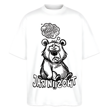 Oversized Unisex Bio T‑Shirt in Weiß mit gezeichnetem Berliner Bär und Aufdruck „Du schnallst ooch echt jar nüscht – jar nüscht“.