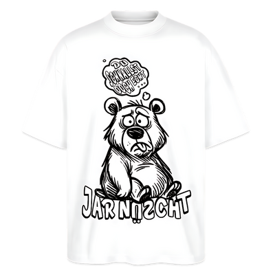 Oversized Unisex Bio T‑Shirt in Weiß mit gezeichnetem Berliner Bär und Aufdruck „Du schnallst ooch echt jar nüscht – jar nüscht“.