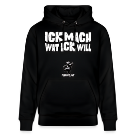 Schwarzer Hoodie mit Aufdruck „ICK MACH WAT ICK WILL“ im Berliner Schnauze Stil und Berlin‑Bär, designed by findickjut