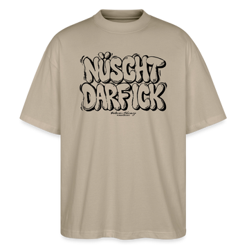 Berlin Shirt mit Print "NÜSCHT DARF ICK" Unisex T‑Shirt oversize aus Bio-Baumwolle in steingrau mit Berliner Schnauze Spruch