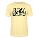 hellgelbes Unisex T‑Shirt mit schwarzem Aufdruck „URST SCHAU“ in Comicstyle – Original Ost-Berliner Spruch für Ostalgie Fans