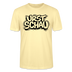 hellgelbes Unisex T‑Shirt mit schwarzem Aufdruck „URST SCHAU“ in Comicstyle – Original Ost-Berliner Spruch für Ostalgie Fans