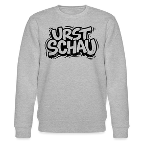 grau melierter Bio Unisex Sweater mit schwarzem Letter-Print „URST SCHAU“ – berliner ostalgie & berliner schnauze Statement, reguläre Passform.