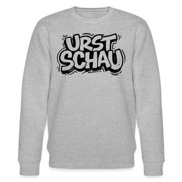 grau melierter Bio Unisex Sweater mit schwarzem Letter-Print „URST SCHAU“ – berliner ostalgie & berliner schnauze Statement, reguläre Passform.