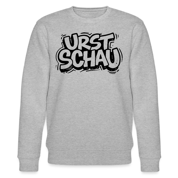 grau melierter Bio Unisex Sweater mit schwarzem Letter-Print „URST SCHAU“ – berliner ostalgie & berliner schnauze Statement, reguläre Passform.