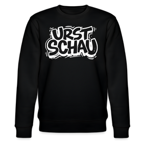 Schwarzer Unisex Rundhals Sweater mit weißem 'URST SCHAU' Print im Graffiti-Style – Berliner Schnauze Ostalgie Statement