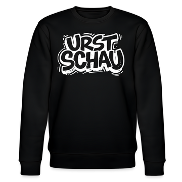 Schwarzer Unisex Rundhals Sweater mit weißem 'URST SCHAU' Print im Graffiti-Style – Berliner Schnauze Ostalgie Statement
