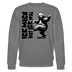 Anthrazitfarbener Sweater mit schwarzem Schriftzug „ICK MACH WAT ICK WILL“ und gezeichnetem Bären, der tanzend den Mittelfinger zeigt; Berliner Schnauze Design von FINDICKJUT.