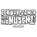 Schriftgrafik mit dem Berliner Spruch „ICK WUNDER MIR ÜBER JAR NÜSCHT MEHR“ in fetter, handgezeichneter Blockschrift; darunter klein„find ick jut“; schwarze Konturen.