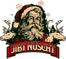Dit Design mit dem retro Weihnachtsmann und zwei Rentieren und dem grossen Banner "JIBT NÜSCHT"