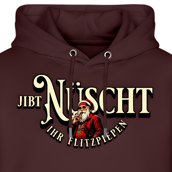 Bordeauxroter Weihnachts Hoodie mit Berliner Spruch "Jibt Nüscht, ihr Flitzpiepen" und Santa Claus Design