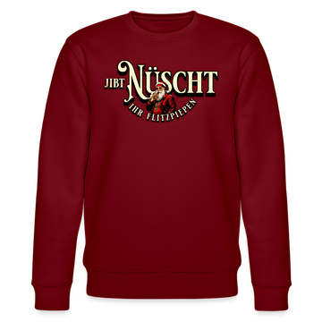 Bordeauxroter Weihnachts Pullover mit Aufdruck „Jibt Nüscht, ihr Flitzpiepen“ und vintage Weihnachtsmann im Berliner Stil﻿