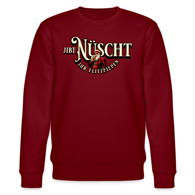 Bordeauxroter Weihnachts Pullover mit Aufdruck „Jibt Nüscht, ihr Flitzpiepen“ und vintage Weihnachtsmann im Berliner Stil﻿