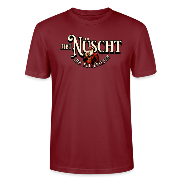 Bordeauxrotes Weihnachts T-Shirt mit dem Berliner Spruch „Jibt Nüscht ihr Flitzpiepen“ und Weihnachtsmann-Motiv – lustiges Statement Shirt für Weihnachten.
