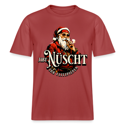 Weihnachts T‑Shirt mit Berliner Spruch "JIBT NÜSCHT IHR FLITZPIEPEN" und Vintage‑Nikolaus‑Motiv.
