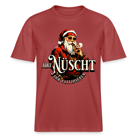 Weihnachts T‑Shirt mit Berliner Spruch "JIBT NÜSCHT IHR FLITZPIEPEN" und Vintage‑Nikolaus‑Motiv.
