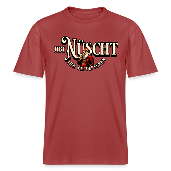 Bordeauxrotes Weihnachts T‑Shirt mit Aufdruck „Jibt Nüscht, ihr Flitzpiepen“ und Santa‑Illustration – Berliner Schnauze Motiv﻿