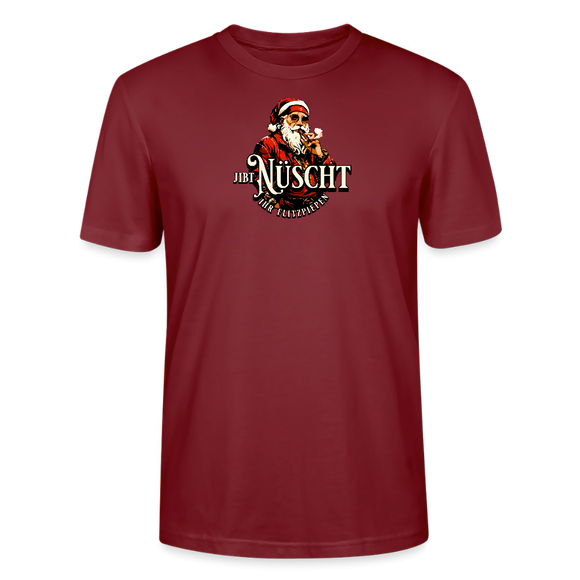 Bordeauxrotes Weihnachts T‑Shirt mit Aufdruck „Jibt Nüscht, ihr Flitzpiepen“ und Santa‑Motiv﻿