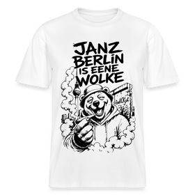 Kiffender Berliner Bär T-Shirt – Janz Berlin is eene Wolke-RELAXED FIT Unisex Organic - Weiß