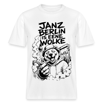 Kiffender Berliner Bär T-Shirt – Janz Berlin is eene Wolke-RELAXED FIT Unisex Organic - Weiß