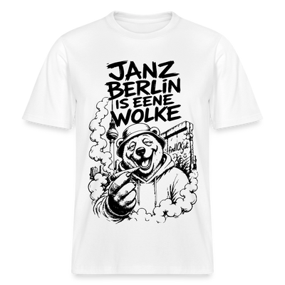 Kiffender Berliner Bär T-Shirt – Janz Berlin is eene Wolke-RELAXED FIT Unisex Organic - Weiß