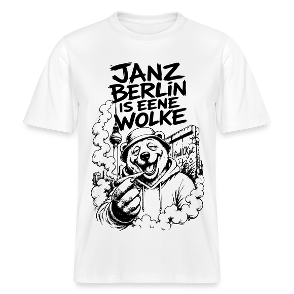 Kiffender Berliner Bär T-Shirt – Janz Berlin is eene Wolke-RELAXED FIT Unisex Organic - Weiß