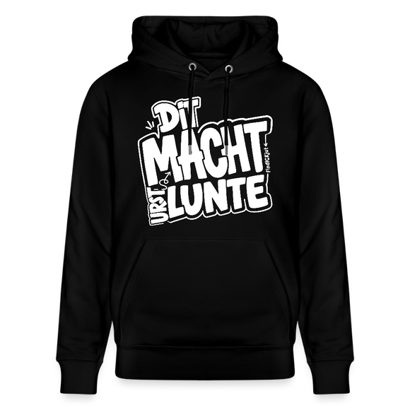 Schwarzer Unisex Hoodie mit weißem Print vom Berliner Spruch „DIT MACHT URST LUNTE“ im Berliner Streetstyle