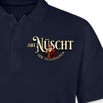 Weihnachten in Berlin – navyblaues Polo-Shirt mit Berliner Dialekt-Spruch "Jibt Nüscht ihr Flitzpiepen", originelles Geschenk und Statement für Berliner Weihnachtsmarkt und festliche Anlässe.