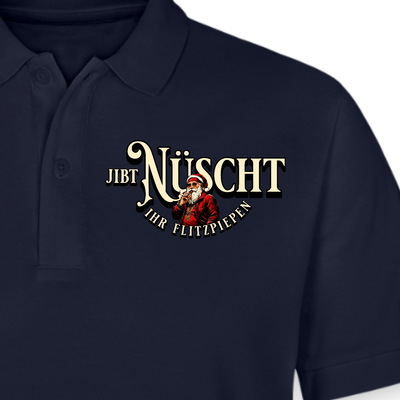 Weihnachten in Berlin – navyblaues Polo-Shirt mit Berliner Dialekt-Spruch "Jibt Nüscht ihr Flitzpiepen", originelles Geschenk und Statement für Berliner Weihnachtsmarkt und festliche Anlässe.