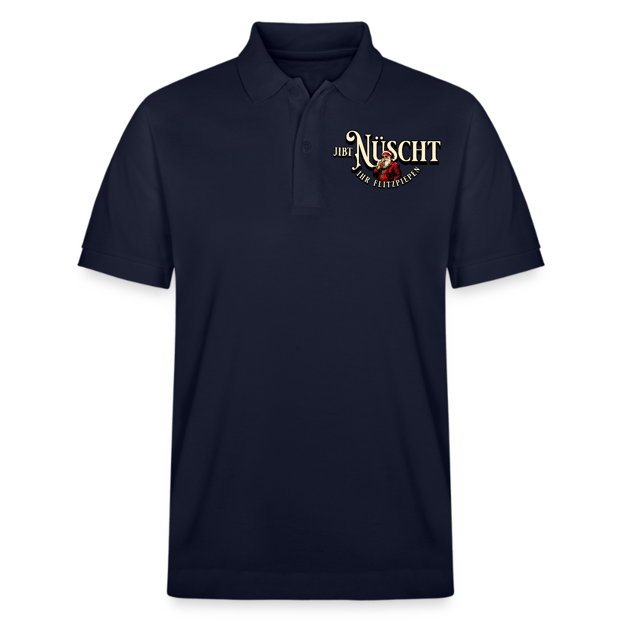 Weihnachten in Berlin – navyblaues Polo-Shirt mit Berliner Dialekt-Spruch "Jibt Nüscht ihr Flitzpiepen", originelles Geschenk und Statement für Berliner Weihnachtsmarkt und festliche Anlässe.